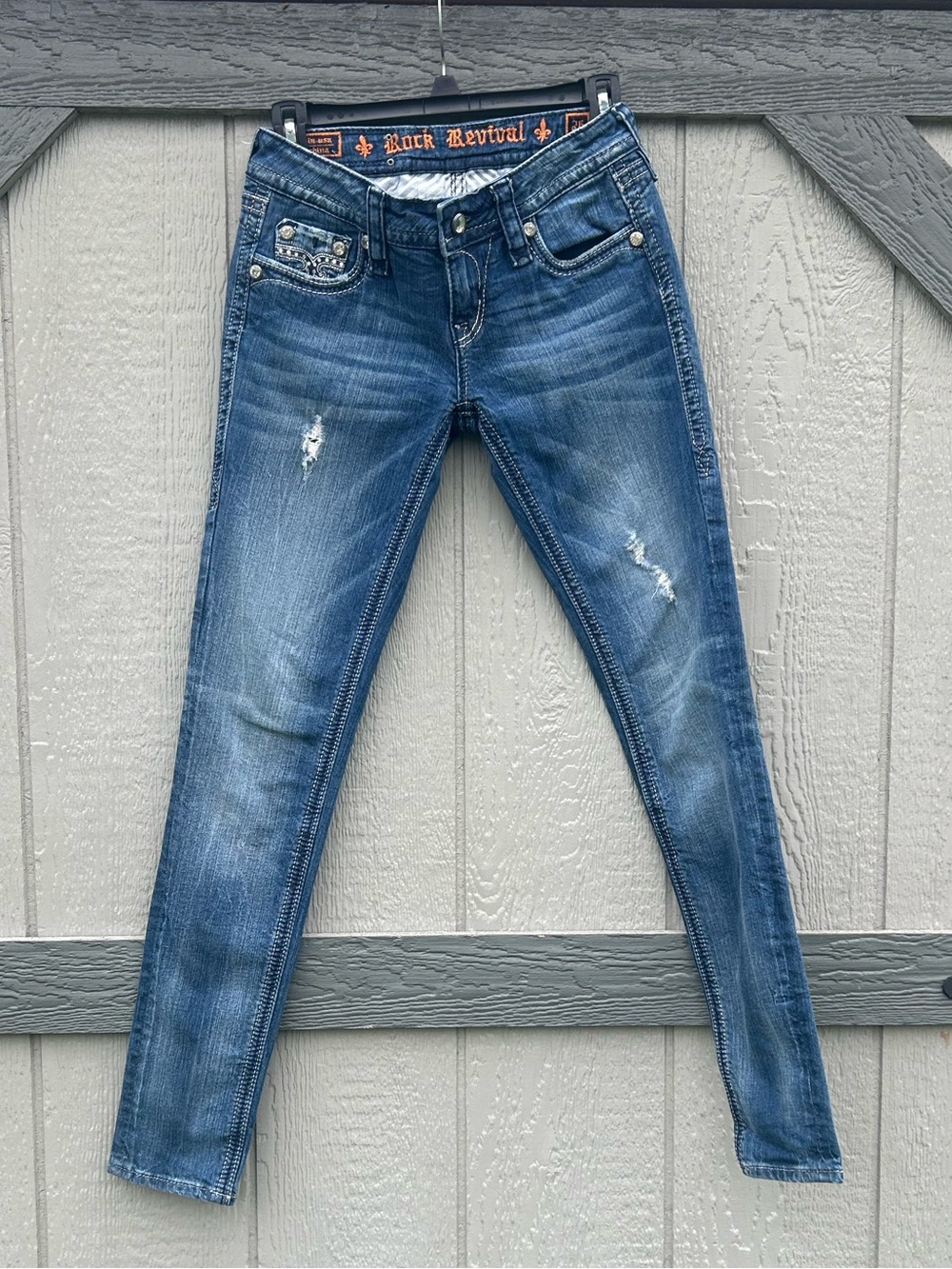 Rock Revival Sora Skinny Jeans Size 26 Medium Wash Rhinestone Distressed